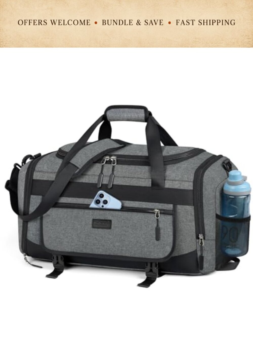 40L Waterproof Sports Duffel Bag with Wet Pocket and Shoe Compartment
